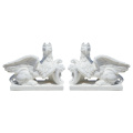 Stunning White Marble Eagle-Lion Guardian Statues