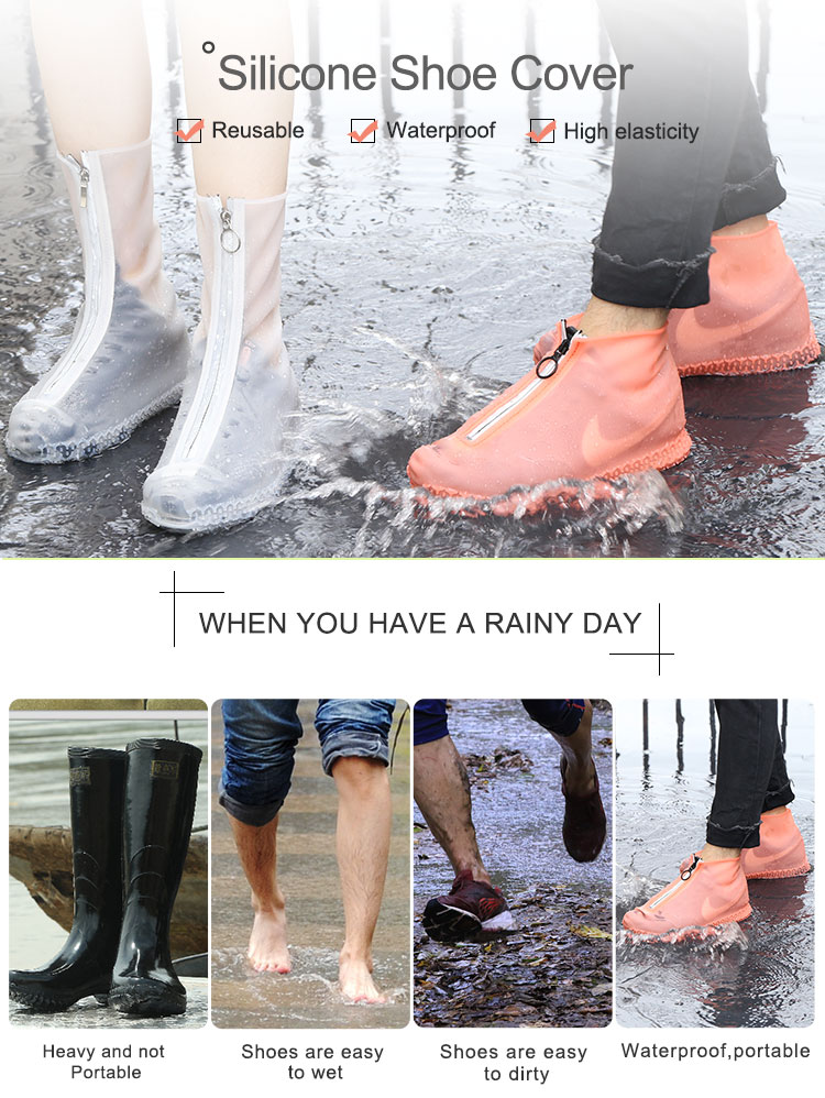 Silicone Waterproof Shoe Cover Reusable Non Slip Grip Has A Zipper