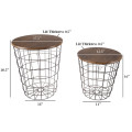 China Round Metal Basket Wooden Coffee Table With Storage Supplier