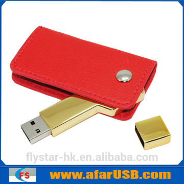 Gold USB leather with debossed logo