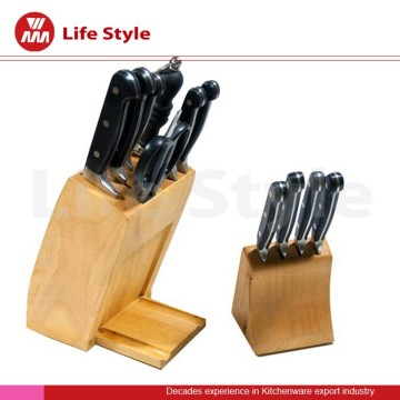 stainless steel knife kitchen set containing scissors and sharpener with 2pcs wooden block