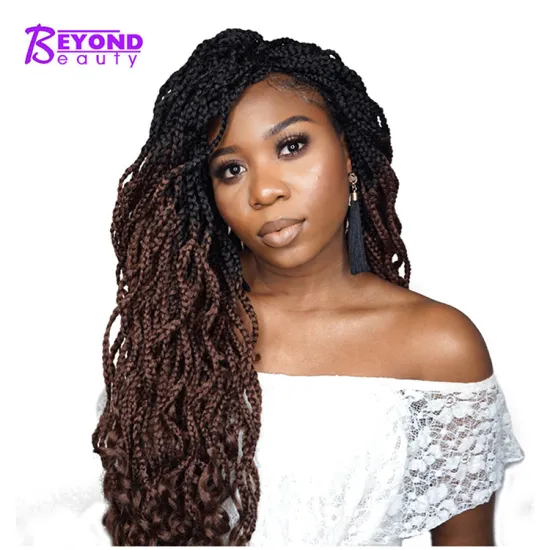 New Long Wavy Crochet Box Braids Hair Ombre Blonde Black Grey Red colors Curly Box Braids Crochet Hair Synthetic Braiding Hair