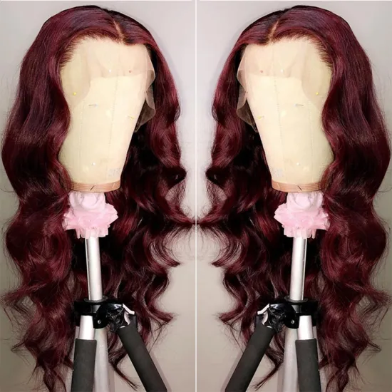 Wholesale Body Wave 99j Lace Hair Ornament Wig Real Human Hair 150% Density West Kiss Brazil 4x4 Closed Front Wig Hair for Women