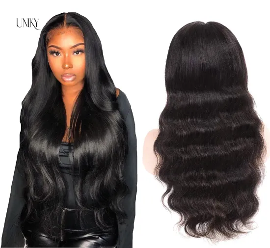 Uniky Wholesale Virgin Brazilian Body Wave Pre Plucked Swiss Transparent Lace 13x6 HD Human Hair 13x4 Lace Frontal Wig