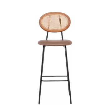 Modern Simple Designer Bar Chair High Backrest Rattan Front Desk Dining Wood Steel Frame