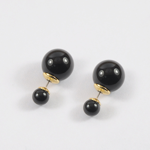 Kancing Stud Hitam dan Emas Big Pearl Studs