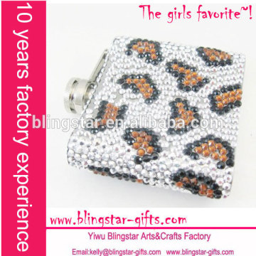 bling leopard stainless steel hip flask