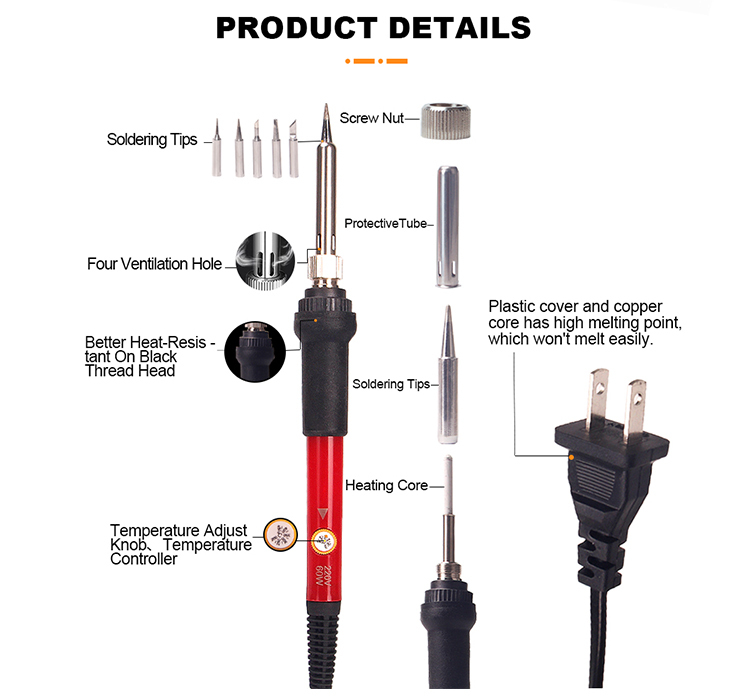 Electric Soldering Iron 60W - Adjustable Temperature Maintenance Welding Tool