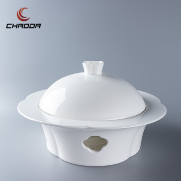 12.5 Inch Porcelain Candle Heater - Warming Set & Dinnerware Heater Plate with Lid