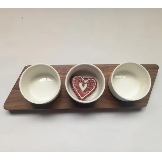 Wood breakfast tray & ceramic bowl