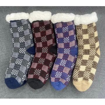 Mens Chunky Thick Knit Gripper Slipper Socks