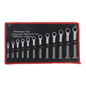 12-Piece Professional Car Repair Tool Kit: Fixed Head, 8-19mm, Double Offset Ratchet Ring Wrench Set with Torque Spanner