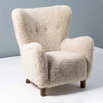 Upholstered Sherpa Armchair - Sheepskin Accent Chair with Arms