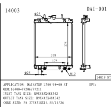 ダイハツL700 OEM 16400-97206のラジエーター