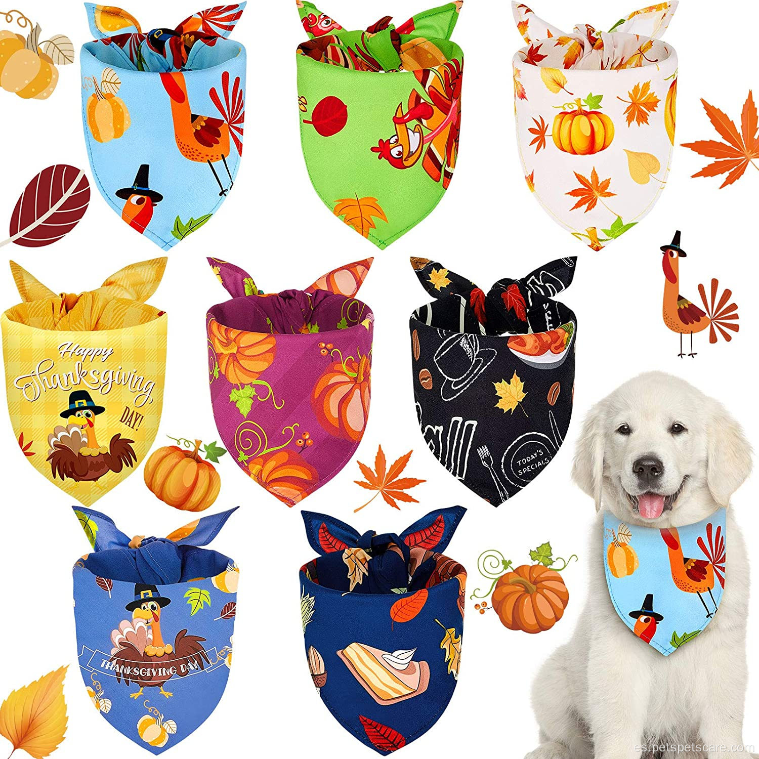 2020 accesorios triangulares reversibles de calabaza con bandana para perros