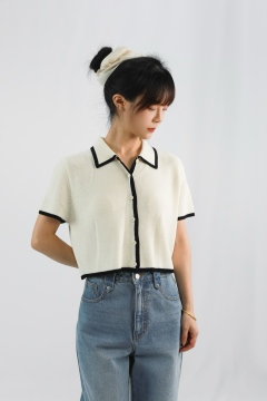 Minimalist Style Lapel Knit Short Sleeved Shirt