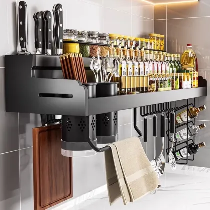 Space-Saving Wall-Mounted Multifunctional Kitchen Storage Rack