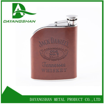 Drinkware For Wiskey PU Leather Wine Pot Stainless Steel Silver 6oz Hip Flask