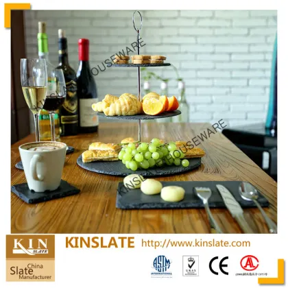 Kinslate Factory Direct Sell slate tableware 3 tier slate cake stand