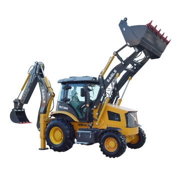 Traktor mini dengan loader ujung depan dan backhoe di Amerika