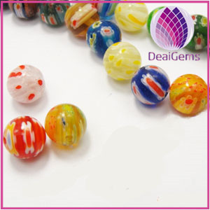 Bead,millefiori glass,multicolored 14mm round