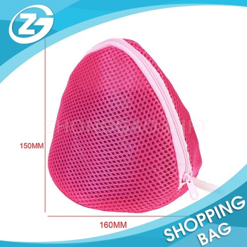 Home Storage Pink Conic Shape Underwear Socks Laundry Mesh Washing Bag With Zipper