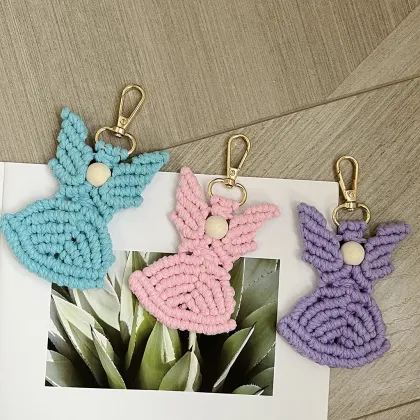 Handmade Crochet Amigurumi Guardian Angel Keychain with Wings