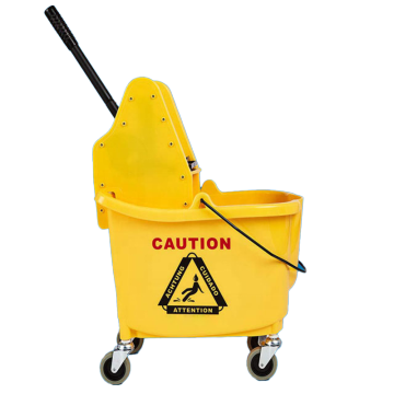 Green Plastic PP Trolley Square Mop Bucket with Side Press Wringer for Commercial Floor Cleaning
