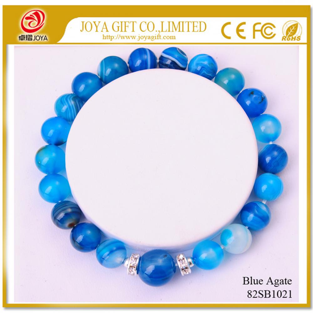 Полудрагоценный камень 8 мм круглые бусы синий агат браслет