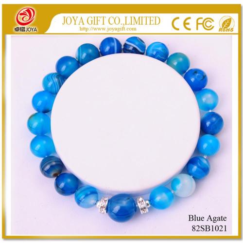 Semi Precious Stone 8MM Round Beads Blue Agate Bracelet