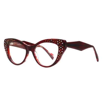 Cat Eye Rhinestone Acetate Optical Frame Glasses