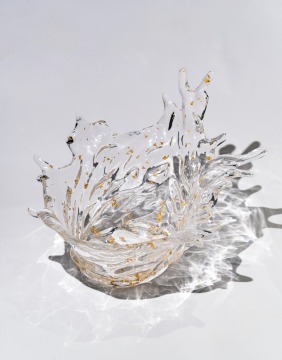 Water Splash Gold Leaf Crystal Fruit Bowl