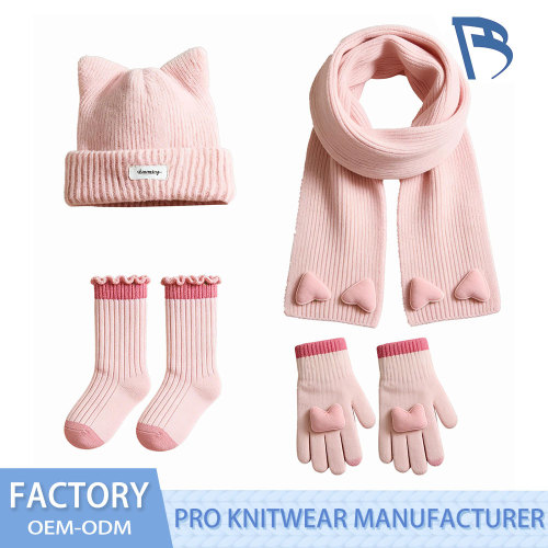 Conjunto de punto para niños con orejas de gato rosa