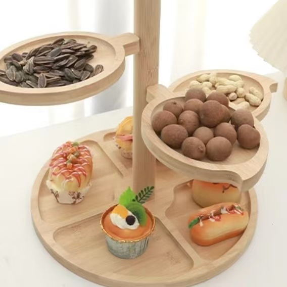 Versatile Wooden Rotating Tray for Food Organization