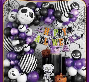 Halloween Black Purple White Latex Balloon Chain Set - Ghost Festival Party Decoration