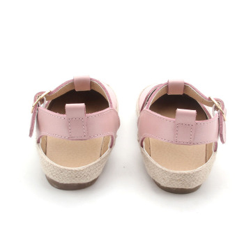 Sandálias de couro para bebês por atacado de ráfia sapatos femininos