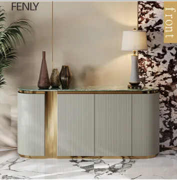 Luxury Modern Marble Top Gold Sideboard for Dining Room