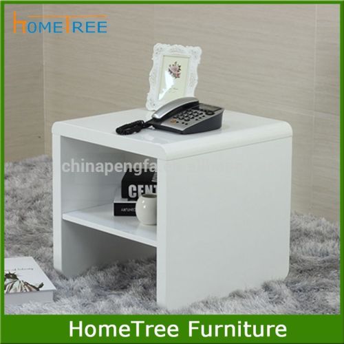 White wood side Table with glossy lacquered