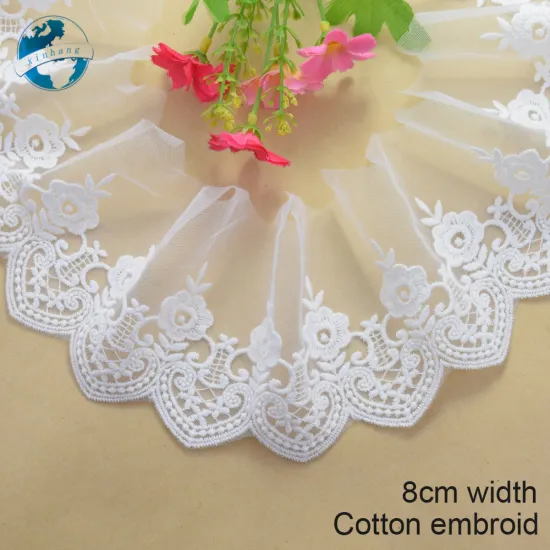 8cm width Cotton embroid lace sewing ribbon guipure lace african lace fabric trim warp knitting DIY Garment Accessories#2640