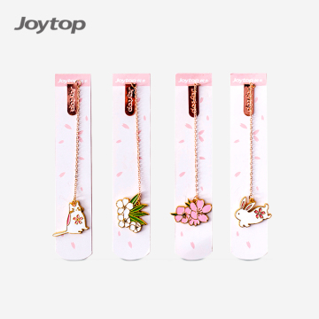 Wholesale Sakura Enamel Metal Paper Clip Bookmark with Pendant - Joytop 6127