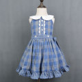 Kids Blue Bomull Flannel Plaid Ruffle Romper