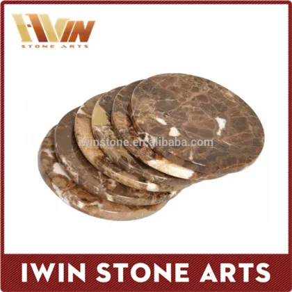 Set Of 4 Tableware Marble Brown Cup Mat/Round Marble Coaster