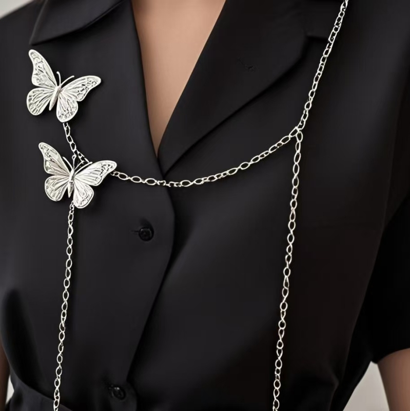 Functional Wind Butterfly Strap Chain Children's Decoration JK Hip Hop Street Men's Shirt Metal Accessories Ins Trendy