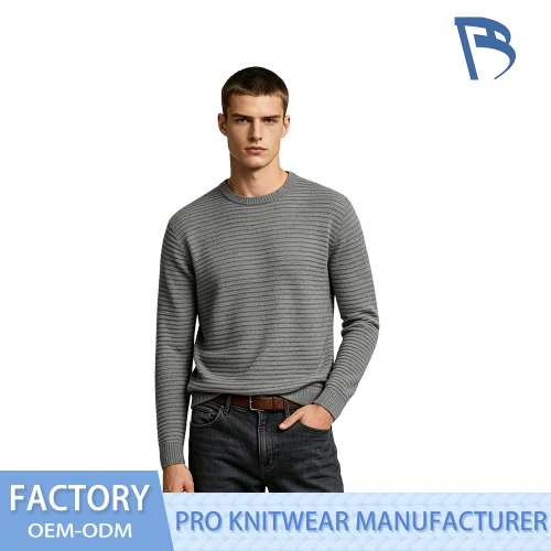 M041 Pulover din tricot pentru bărbați, cu decolteu în dungi