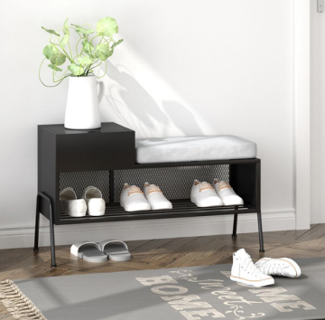 Iron Bedroom: Small Apartment Fabric Home Iron Bed with Shoe Cabinet and Stool