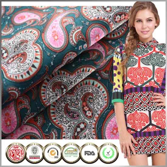 High qualtiy SGS Certified Polyester Floral printed elastic satin fabric