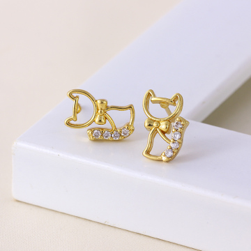 Xuping Own Brand 14k Gold Color Kitty Elegant Zircon Fashion Earring (23627)