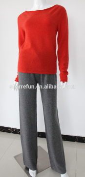 ladies flat knitted straight leg cashmere sweatpants with pockets