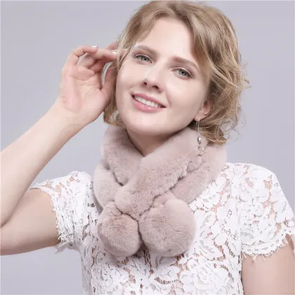 Soft Rex Rabbit Fur PomPom Neck Scarf Winter Scarf Real Fur Scarf