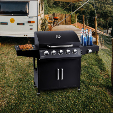 Outdoor Big Barbeque Gas Grills 6 Burner Commercial Barbecue Grill With Side Cooker Flat Top